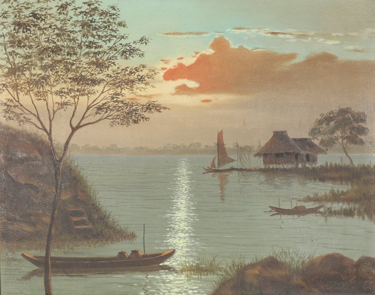 CESAR BUENAVENTURA FILIPINO 1922-1983: Sunset over the Lake, oil on canvas19 x 24 in (48.2 x 60.9 cm)signed lower right