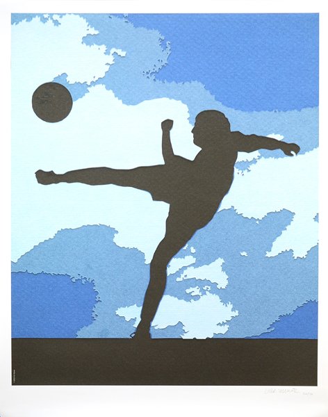VIK MUNIZ BRAZILIAN B.1961: The Football Player dated 2013, pigment print on Japanese watercolor paper , 34.3 x 44 in (87 x 111 cm) , pencil signed lower right, Edition 32/50 This lithograph is part of 2014 WORLD CUP BRAZIL FIFA