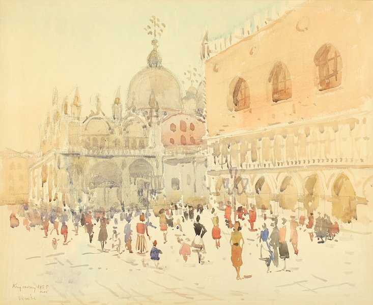 MYKOLA VASYL KRYCHEVSKY UKRAINIAN 1898-1961: St. Mark's Square, Venice, watercolor, 21 x 17 in (53.3 x 43.2 cm), signed lower left