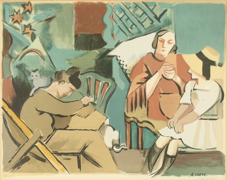 ANDRE LHOTE FRENCH 1885-1962: Interior Scene, lithograph, 10 1/2 x 13 1/2 in (26.6 x 34.2 cm), pencil signed lower right, ED 41/75