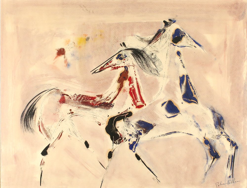 POLIA SUNOCKIN PILLIN POLISH/AMERICAN 1909-1992: Dancing Horses, watercolor, 14 x 18 in (35.5 x 45.7 cm), signed lower right