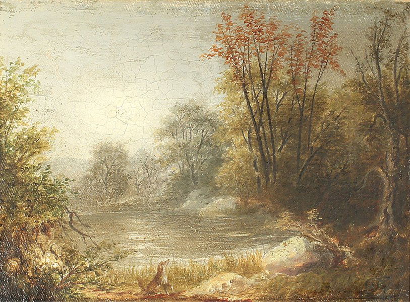 DAVID JOHNSON AMERICAN 1827-1908: Landscape ,oil on canvas laid on board, 6 x 8 in , monogrammed lower right PROVENANCE: Park Bernet Gallery, New York label verso