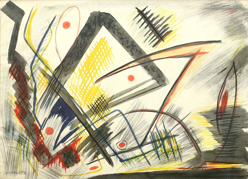 ROLPH SCARLETT AMERICAN 1889-1984: Homage to Kandinsky, watercolor 21 1/4 x 30 in (55.2 x 76.2 cm), signed lower left, PROVENANCE: , From the estate of Rolph Scarlett to Blake Benton Fine Arts, New York
