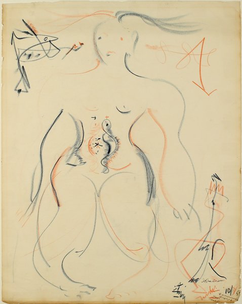 IRENE RILE PEREIRA AMERICAN 1902-1971: Untitled, crayon, 24 x 18 1/2 in (60.9 x 46.9 cm), signed lower right and dated 10/7/50, PROVENANCE: From the private collector in Old Lyme, CT