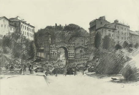 RACKSTRAW DOWNES AMERICAN B.1939: Arch of Janus, Rome, 1974, pencil drawing, 10 3/4 x 15 1/2 in (27.3 x 39.4 cm), signed lower right