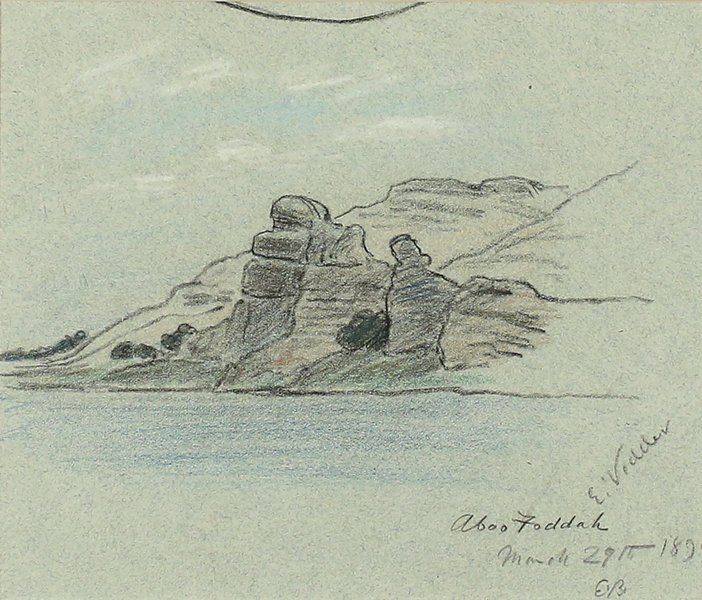 ELIHU VEDDER AMERICAN 1836-1923: Aboo Faddah (1890), mixed media, 6 1/4 x 7 1/2 in (15.9 X 19.1 cm), signed lower right