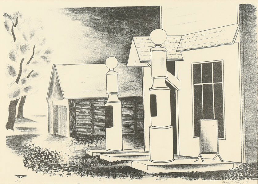 KONRAD CRAMER AMERICAN 1888-1963: Gas Pumps, 1931, lithograph, 10 3/4 x 15 3/4 in (27.3 x 40 cm), pencil signed lower right, Edition 4/18