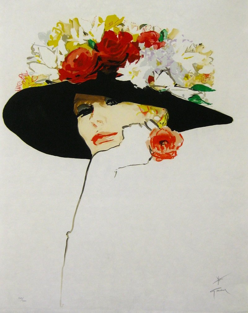 RENE GRUAU FRENCH/ITALIAN 1910-2004: Scarf and Gloves, Dior, lithograph on linen paper, Paper Size: 20 x 26 3/4 in (50.8 x 67.9 cm) Image Size: 15 x 20 3/4 in (38 x 52.7 cm), signed lower right, blind stamp lower left, ED 59/300 Conditio