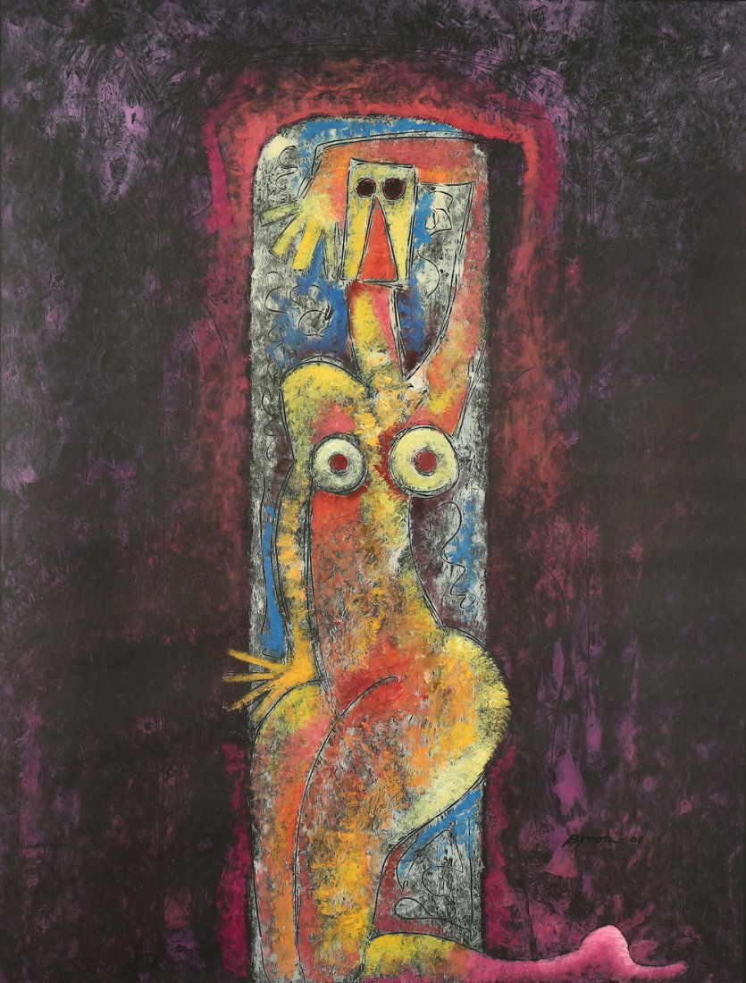 BYRON GALVEZ MEXICAN 1941-2009: Abstract Nude, gouache and pastel, 23 x 17 in (58.4 x 43.1 cm), signed lower right, dated 2001, PROVENANCE: From a private collection Roslindale, MA.