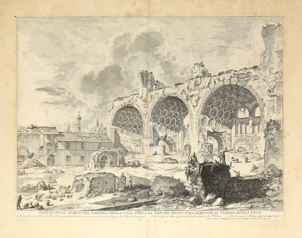GIOVANNI BAPTISTA PIRANESI (AFTER) ITALIAN 1720-17: Vedute de Roma, 18th century,engraving on laid paper, image 16 1/4 x 21 1/2 in (41.3 x 54.6 cm), sheet size 19 x 24 (48.3 x 61 cm), Fleur de Lis watermark on paper