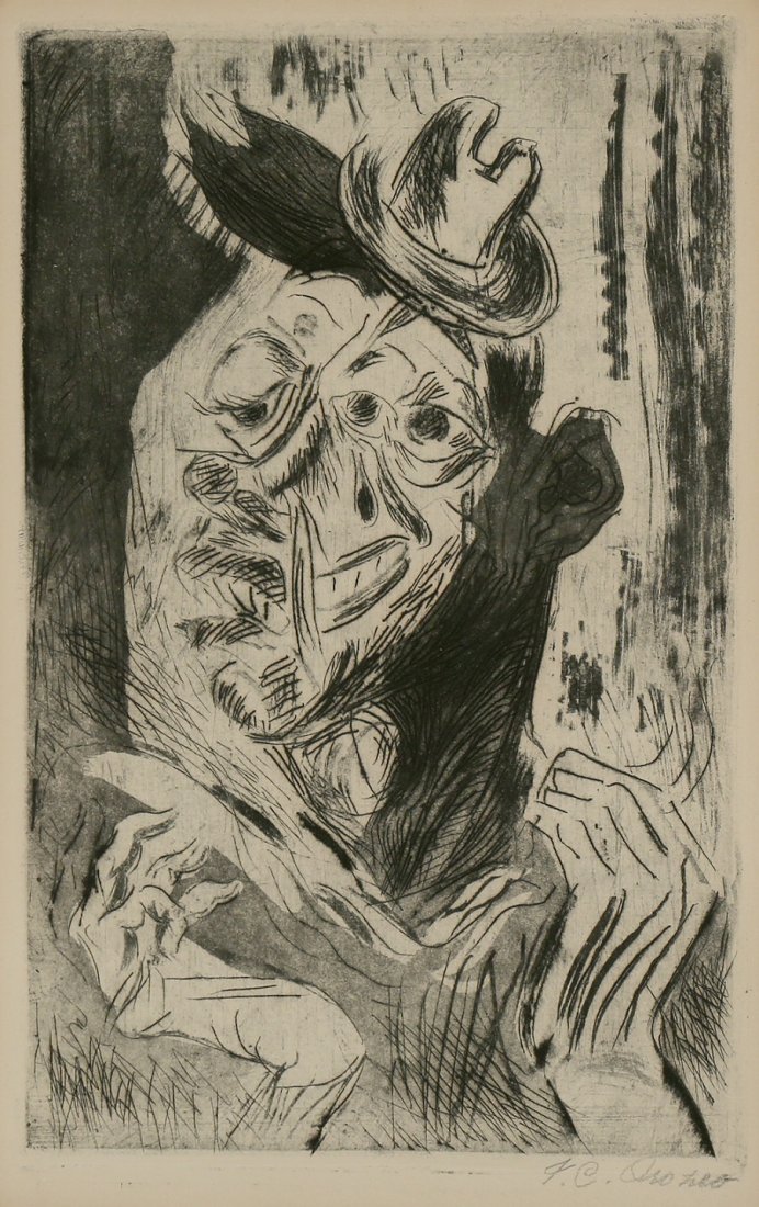 JOSE CLEMENTE OROZCO MEXICAN 1883-1949: Paysa,aquatint, 10 3/8 x 6 3/4 in (26.4 x 17.1 cm) pencil signed lower right