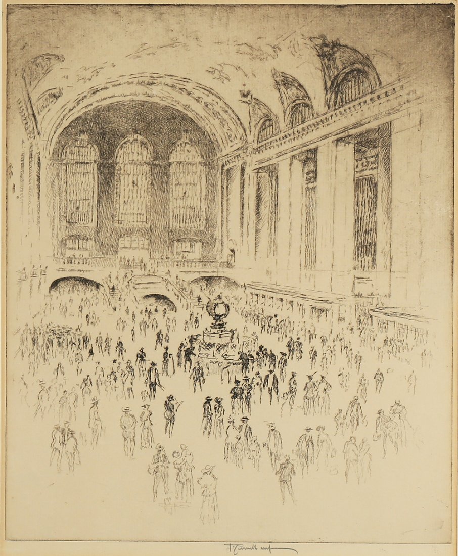 JOSEPH PENNELL AMERICAN 1857-1926: Concourse, Grand Central, New York, 1919,etching,12 x 9 7/10in (30.4 x 24.6 cm), pencil signed lower middle