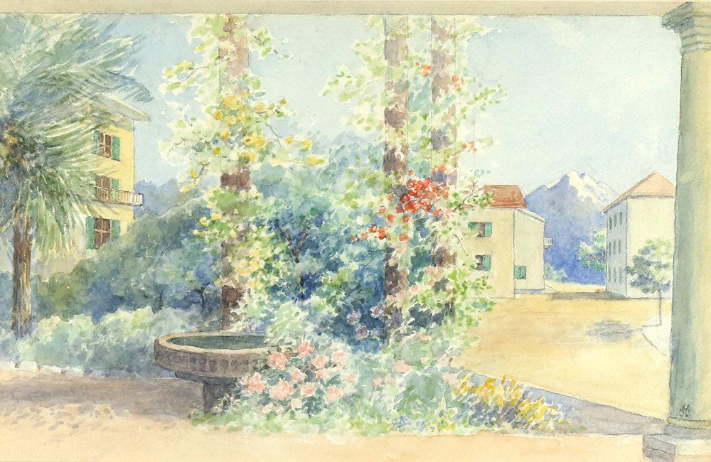 CHARLES CARYL COLEMAN AMERICAN 1840-1928: Garden in a Villa, watercolor, 8 x 12 in (20.3 x 30.4 cm), initialed lower right