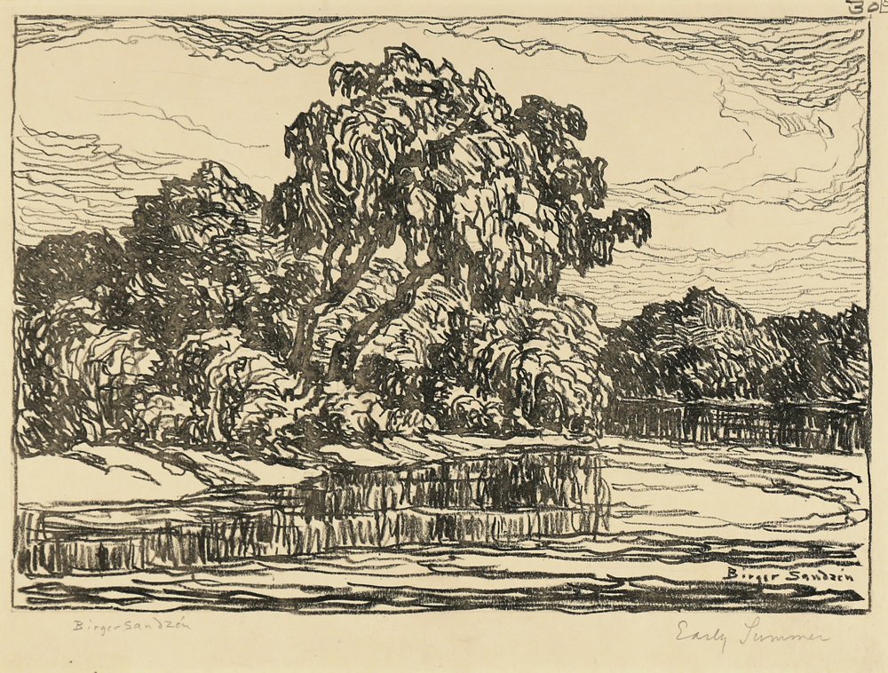 BIRGER SANDZEN AMERICAN 1871-1954: Early Summer, lithograph, 7 1/8 x 10 in (18.1 x 25.4 cm), pencil signed lower left