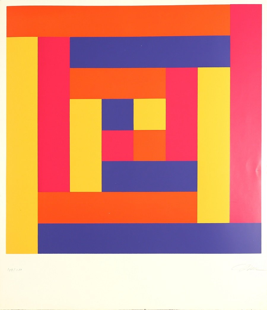 RICHARD PAUL LOHSE SWISS 1902-1988: Untitled, lithograph, 15 3/4 x 15 3/4 in (40x 40 cm), image size , 19 3/4 x 16 in (50.2 x 41.9 cm) paper size, pencil signed lower right, Edition 100/150, PROVENANCE: Gift of the artist to Adolph Flei