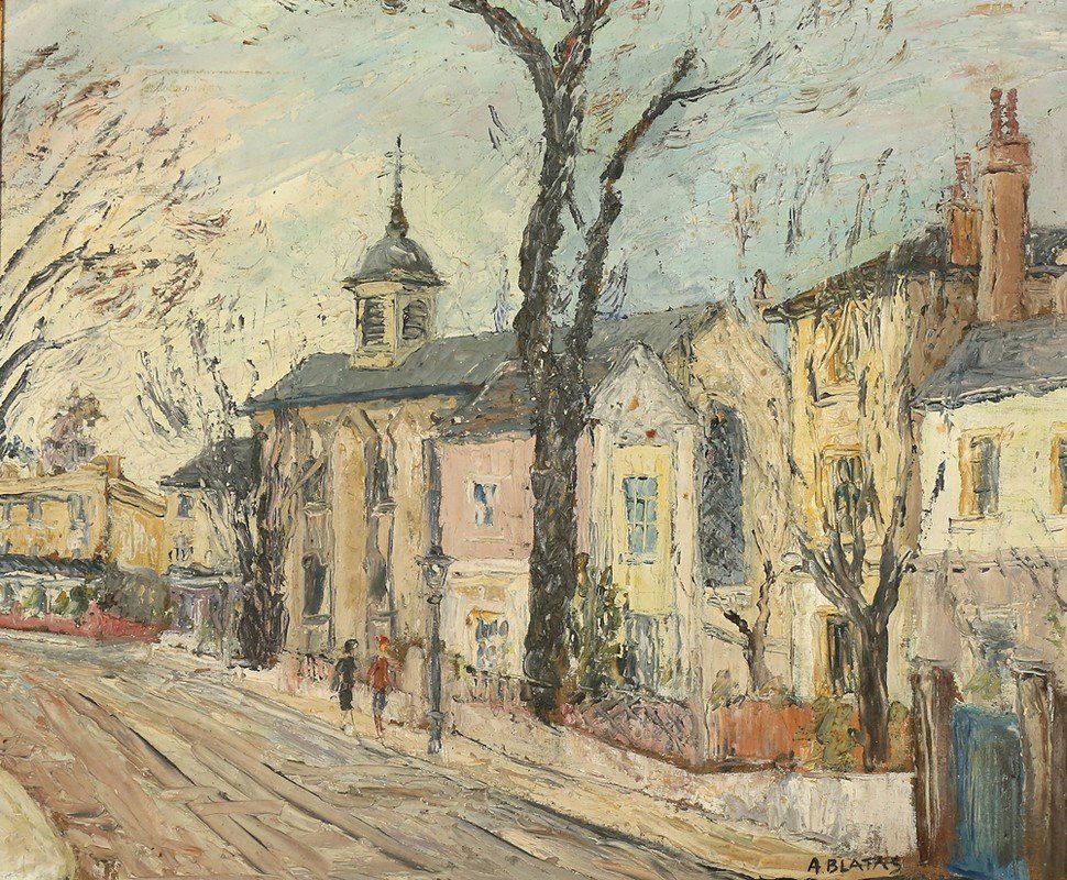 ARBIT BLATAS LITHUANIAN 1908-1999: Village Scene (Possiblly Ceret), oil on canvas, 19 3/4 x 24 in (50.2 x 61 cm), signed lower right