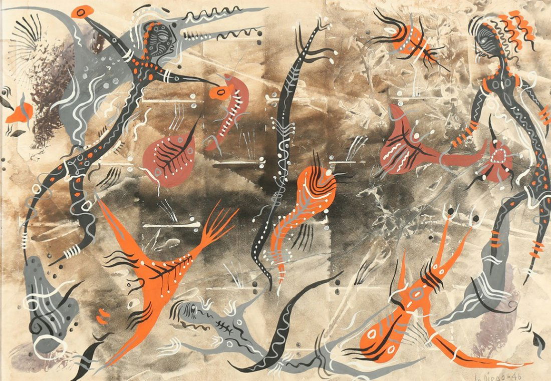 JULIO De DIEGO SPANISH 1900-1979: Untitled, gouache and watercolor, 18 1/4 x 26 1/2 in (46.3 x 67.3 cm), signed lower right dated 1946