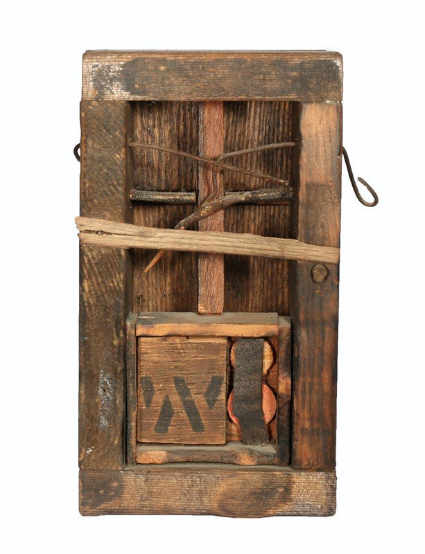 HANNELORE BARON GERMAN/AMERICAN 1926-1987: Box Assemblage, wood, wire, metal, found objects, 7 3/4 x 4 1/4 x 4 in (19.6 x 10.8 x 10.1 cm), PROVENANCE: accompaning this lot is the flyer for the 1969 Exhibition which this piece was shown in "Han