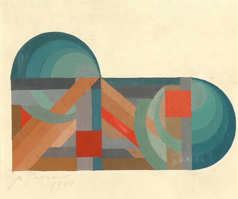 ANTOINE PEVSNER FRENCH/RUSSIAN 1884-1962: Untitled, gouache, 6 x 7 1/2 in (15.2 x 19 cm), pencil signed lower left dated 1944