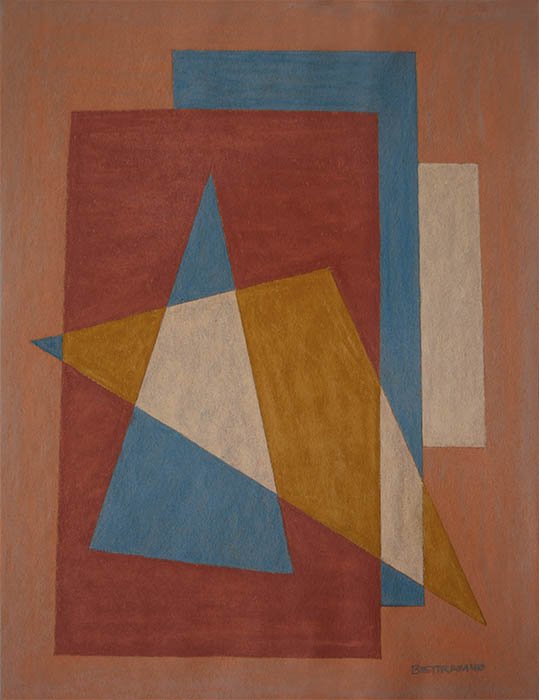 EMIL BISTTRAM AMERICAN 1895-1976: Abstraction, encaustic on heavy paper, 14 x 11 in (35.5 x 27.9, signed lower right dated 1940