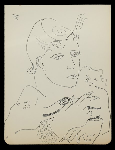 JEAN COCTEAU FRENCH 1889-1963: A Parisian Lady With Hat (LeJeune file aver Chapeau), pen and ink, 11 5/8 x 8 7/8 in (29.7 x 22.5 cm), signed upper left