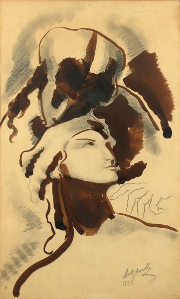 ALEXANDER ARCHIPENKO RUSSIAN 1887-1964: Two Female Faces (1928), mixed media, 22 3/4 x 13 3/4 in (57.7 x 34.9 cm), signed lower right dated 1928