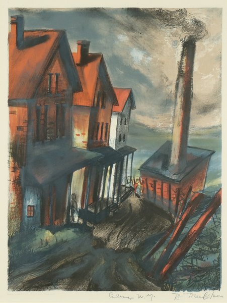 BEATRICE MANDELMAN AMERICAN 1912 - 1998: Glasco, NY, circa 1935, color lithograph, 12 3/4 x 11 1/8 in (32.3 x 28.2 cm), signed and titled in pencil, PROVENANCE: From the Steven and Stephanie Wasser Collection (Wellesley, MA.). Assembled from
