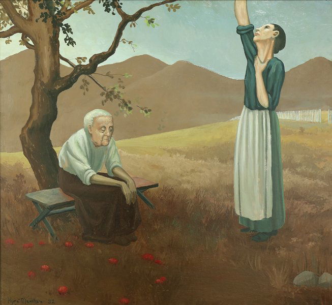 KYRA MARKHAM AMERICAN 1891 - 1967: Two Women, 1932, oil on board, 28 x 30 in (71.1 x 76.2 cm), signed lower left ("Kyra Markham 32"), PROVENANCE: From the Steven and Stephanie Wasser Collection (Wellesley, MA.). Assembled from 2003-201