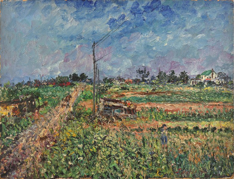 SAMUEL ROTHBORT AMERICAN 1882-1971: Old Canarsie,(Landfill now)Long Island, oil on board, 24 x 31 in (60.9 x 78.7 cm), signed lower right, estate stamp verso, PROVENANCE: From the collection of the artist's granddaughter, NYC.