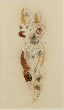 KONRAD CRAMER AMERICAN 1888-1965: (2 pieces in this lot)(A) Abstract Figure, mixed media, 13 1/4 x 17 3/4 in (33.6 x 19.6 cm), signed lower right, dated September 29th, 1951(B) Abstract Figure, pen and conte crayon, 10 3/4 x 7 3/4 in