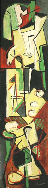 AGNES HART AMERICAN 1912-1979: Abstraction, oil on masionite, 46 1/2 x 10 1/2 in (118.1 x 26.6 cm), signed lower right and additionally verso, PROVENANCE: Private collection, NY.