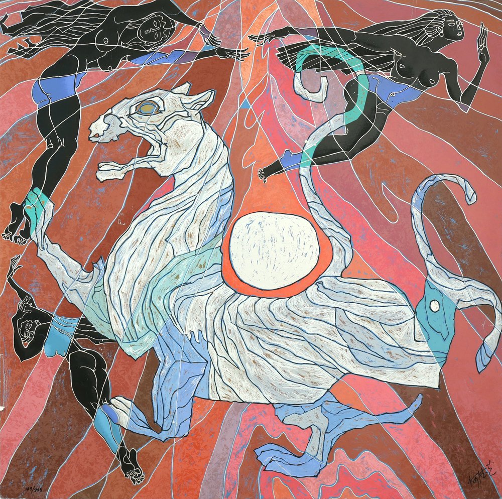 HE DEGUANG CHINESE B.1945: Mountain Soul, serigraph, 38 x 39 in ( 97 x 98 cm), signed lower right, ED 169/293