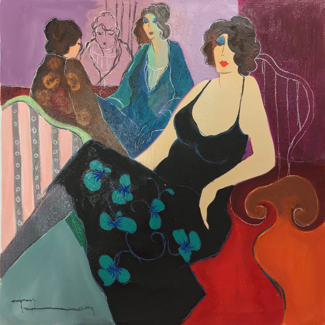 ITZCHAK TARKAY YUGOSLAVIAN/HUNGARIAN B.1935: Taking a Rest, hand embellished serigraph on woven paper, 10 3/4 x 10 3/4 in (27.3 x 27.3 cm), signed lower left, ED 21/150