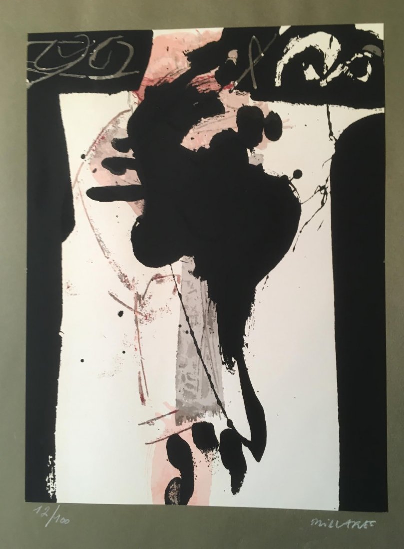 MANOLO MILLARES SPANISH 1926-1972: “Mutilados de Paz” 1965, a poem by Rafael Alberti with four illustration serigraphs by Manolo Millares. numbered 12/100 inscribed on back page. Each Serigraph signed and numbered. Slight binder cu