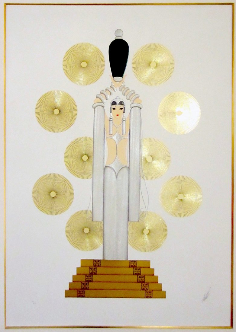 ROMAIN DE TIRTOFF ERTE RUSSIAN 1892-1990: Emerald Vase I (white), 1986, serigraph on paper with embossing and cold foil stamping, 44 x 32 inches (111.8 x 81.3 cm), signed by the artist in pencil, numbered, edition of 300