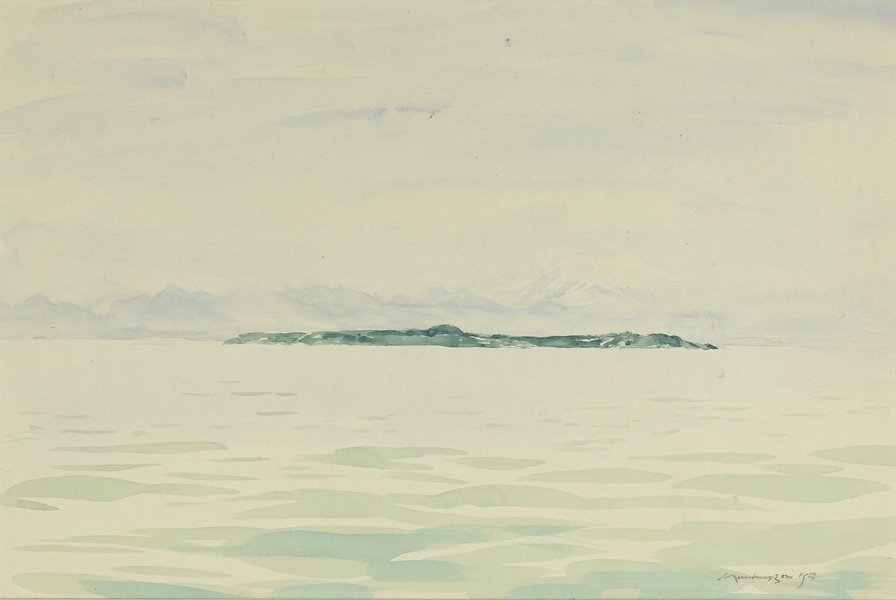 MUIRHEAD BONE BRITISH 1876-1953: Coastal Scene, watercolor, 15 3/4 x 20 1/2 in (40 x 52.07 cm), signed lower right, dated 1957