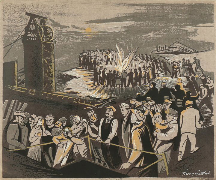 HARRY GOTTLIEB AMERICAN 1895 - 1993: Mine Disaster, 1937, serigraph, 13 1/4 x 13 5/8 in (33.6 x 34.6 cm), signed and titled in pencil ("Harry Gottlieb"), Edition of 25 PROVENANCE: From the Steven and Stephanie Wasser Collection (Wellesle