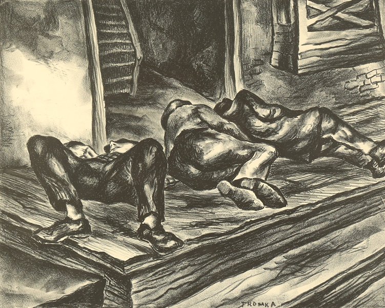 ABRAM TROMKA POLISH/AMERICAN 1896 - 1954: Homeless, Lithograph, 11 x 13 3/4 in (27.9 x 34.9 cm), signed lower right PROVENANCE: From the Steven and Stephanie Wasser Collection (Wellesley, MA.). Assembled from 2003-2013 focusing on the experie