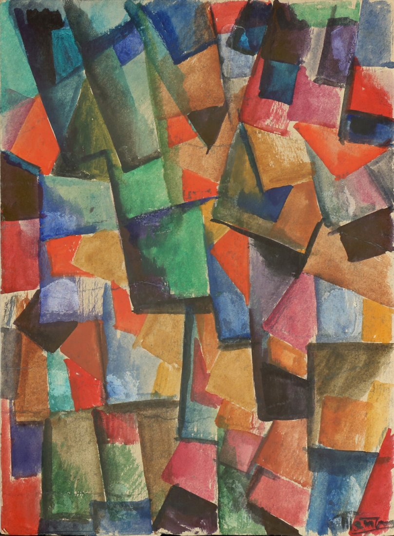 VLADIMIR TATLIN (ATTR) RUSSIAN 1885-1956: Abstract Composition, watercolor on cardboard 12 1/4 x 9 1/8 in (31.1 x 23.1 cm),signed lower right