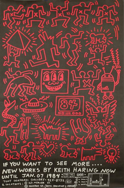 KEITH HARING AMERICAN 1958-1990: Billboard fro Tony Shafrazi Gallery Exhibition (circa 1983), screenprint, 45 x 29 1.2 in (114.3 x 74.9 cm), plate signed