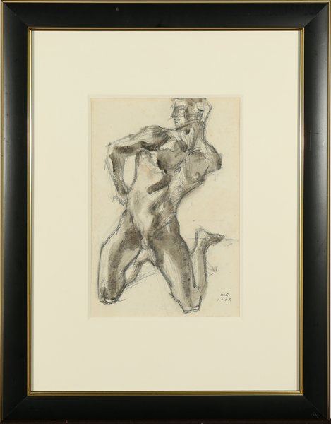 WILLIAM LITTLEFIELD AMERICAN 1902-1969: Two Male Figure Studies (one noted Study of Frank Fitzgerald), mixed media, 7 x 10 in (17.7 x 25.4 cm) and 7 3/4 x 4 1/2 in (19.6 x 11.4 cm), signed lower right dated 1937, signed upper left dated 193