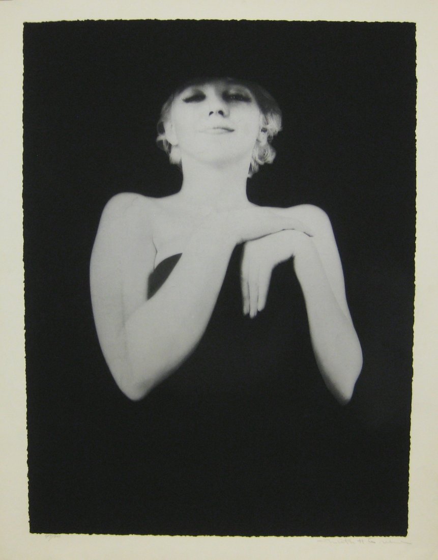MILTON GREENE AMERICAN 1922-1985: The Black Sitting (Marilyn Monroe), photo lithograph , 40 x 35 in (101.6 cm x 88.9 cm) , pencil signed lower right, ED 44/300