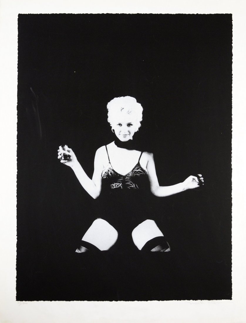 MILTON GREENE AMERICAN 1922-1985: A Little Drink (Marilyn Monroe), silkscreen, 46x 35 in (116.8 x 88.9 cm) , signed lower right, ED 163/300