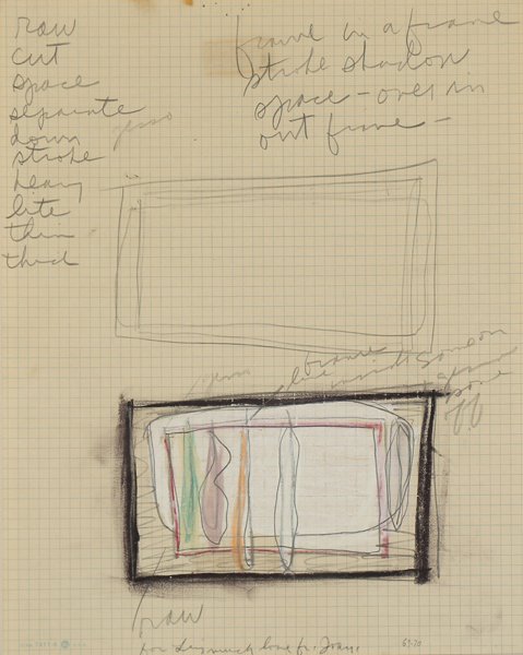 JIM DINE (ATTR) AMERICAN B.1935: Draft Layout for Exhibition Frame, pencil/colored pencil on graph paper, 11 x 8 1/2 in (27.9 x 21.5 cm), signed and dedicated lower middle, dated 69-70