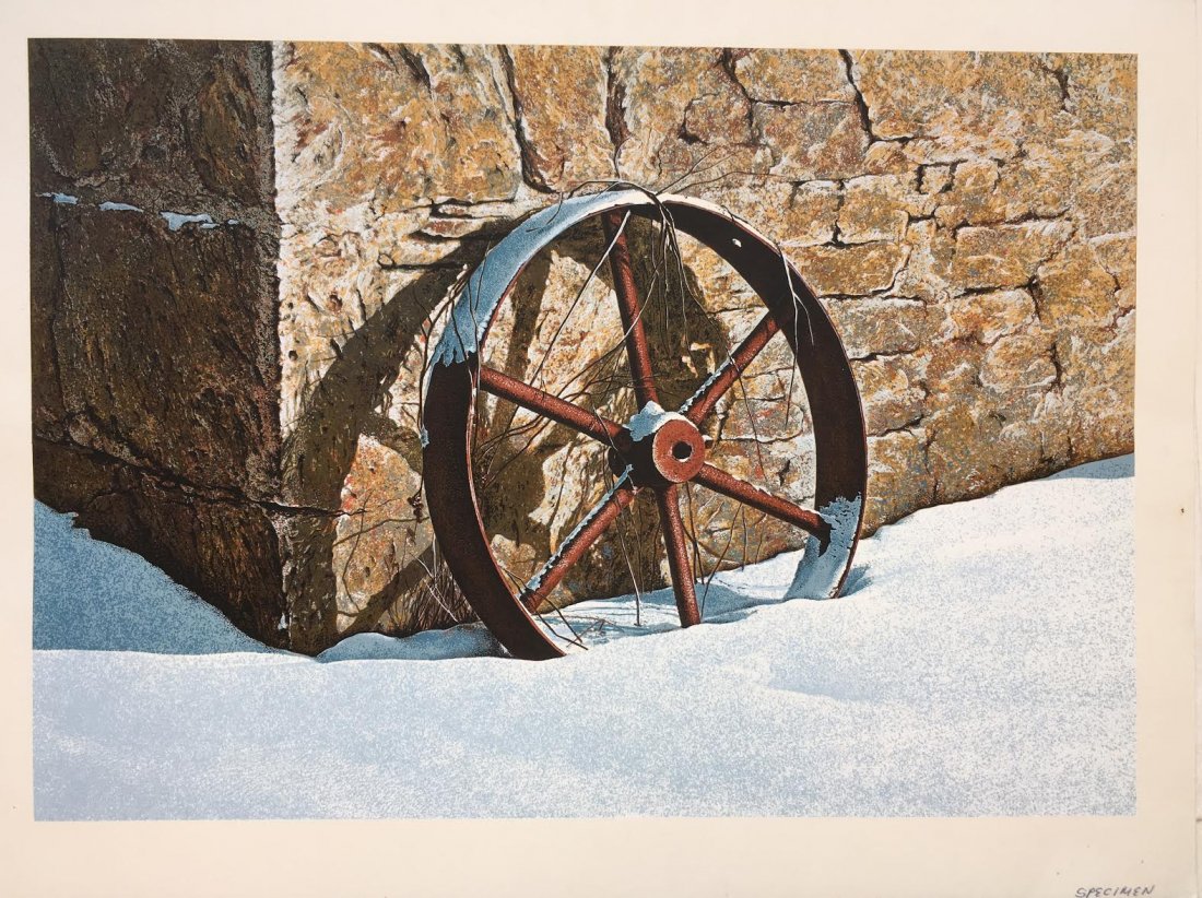 KEN DANBY CANADIAN 1940-2007: 3 PIECES IN THIS LOT: (A)"Wheel" Serigraph, paper measures 15 x 20 in image 12 1/2 x 18 in, written "Specimen" bottom right margin outside image i.e. printers proof, (B)"Early Autumn" Serigraph, ink w