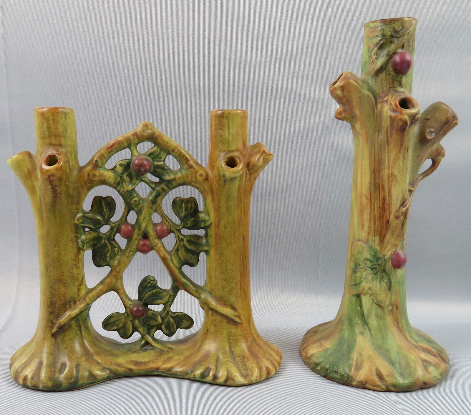 Weller Woodcraft Art Pottery Lamp Base & Vase: Maker: Weller Design Line: Woodcraft Location of Manufacture: Zanesville, Ohio Period of Manufacturer: 1st Half of 20th Century Materials: Art Pottery Dimensions of Lamp Base: 10"(h) ; 4 1/2" diameter