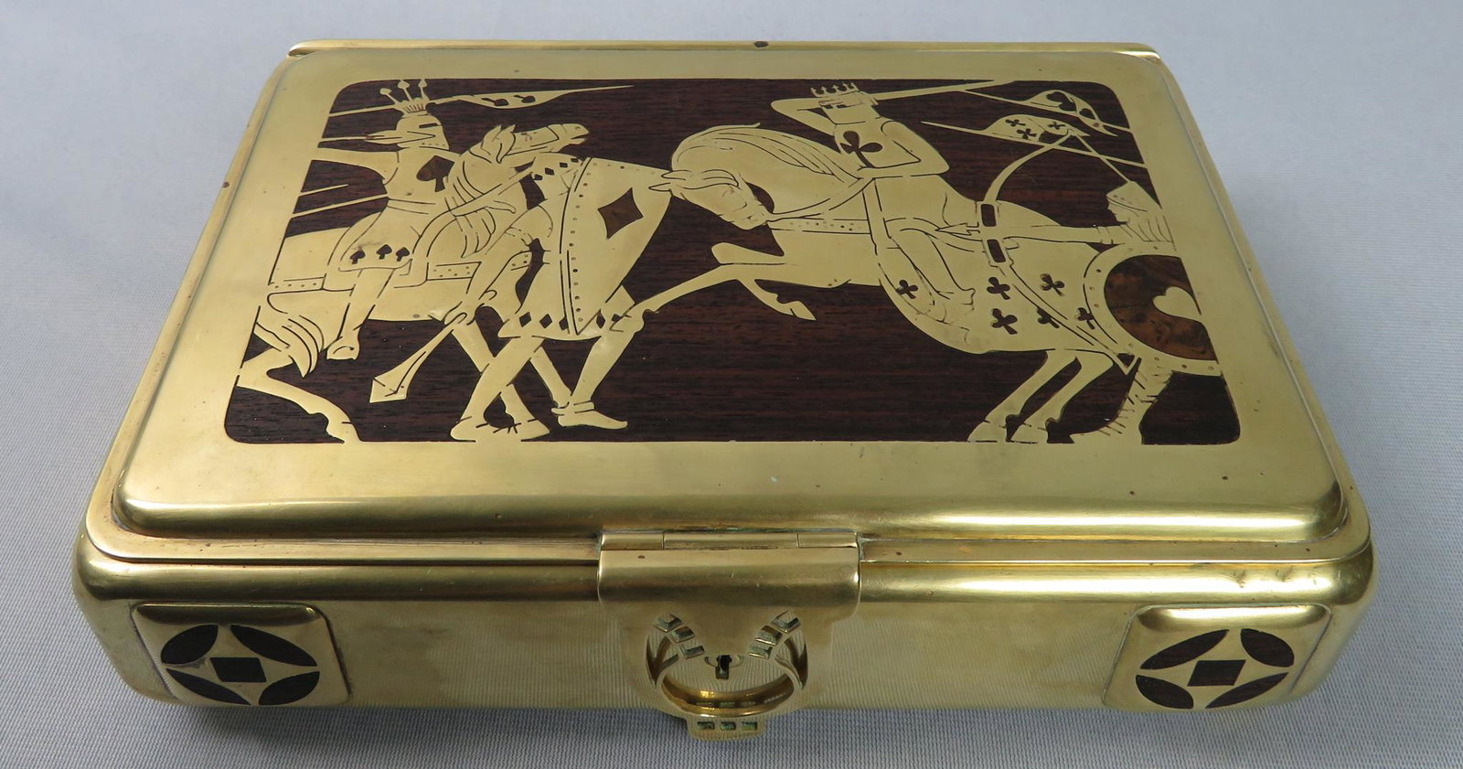 Jugendstil Erhard & Sohne Brass and Palisander Card Box: Manufacturer: Erhard & Sohne Location of Manufacture: Germany Period of Manufacture: c. 1910 Materials: Wood & Brass Dimensions: 9 1/2"(w) x 6 1/4"(d) x 2 1/2"(h) Weight: 2 lbs. 12 oz. For your consid
