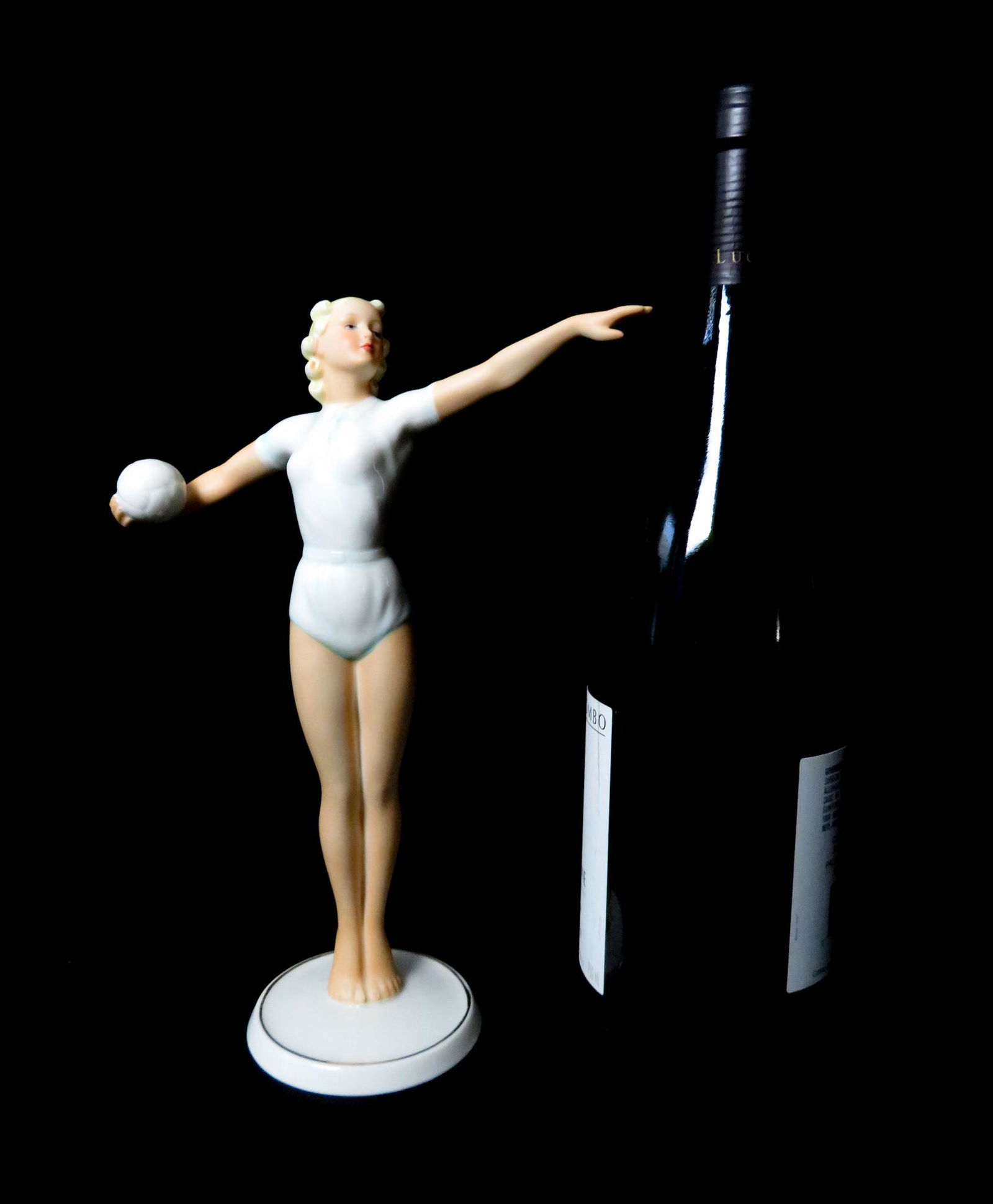 Heinz Schaubach Goebel Hummel Porcelain Olympic Figure: Manufacturer: Goebel/Hummel Designer: Heinz Schaubach Period of Manufacture: c.1950's Location of Manufacture: Germany>br>Dimensions: 9 1/4"(h) x 7 1/4"(w) x 3"(d)Weight: 8 ounces For your considerati