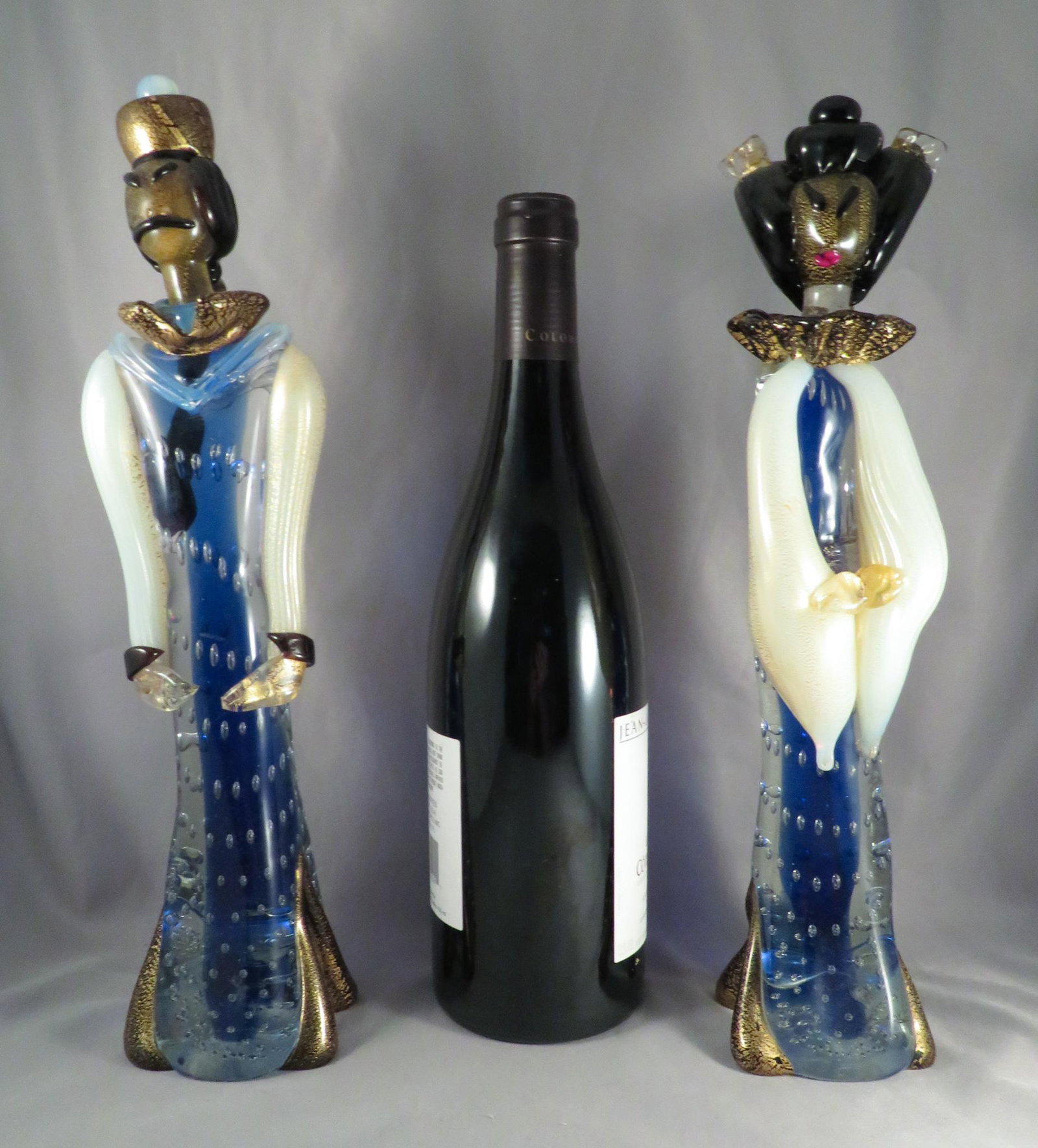 (2) 13" Vintage Murano Glass Asian Man & Woman Figures: Manufacturer: likely Alfredo Barbini or Salviati Location of Manufacture: Murano, Italy Period of Manufacture: mid-20th Century Man Dimensions: 13"(h) Woman Dimensions: 12 1/2"(h) Weight of Set: 6 lbs