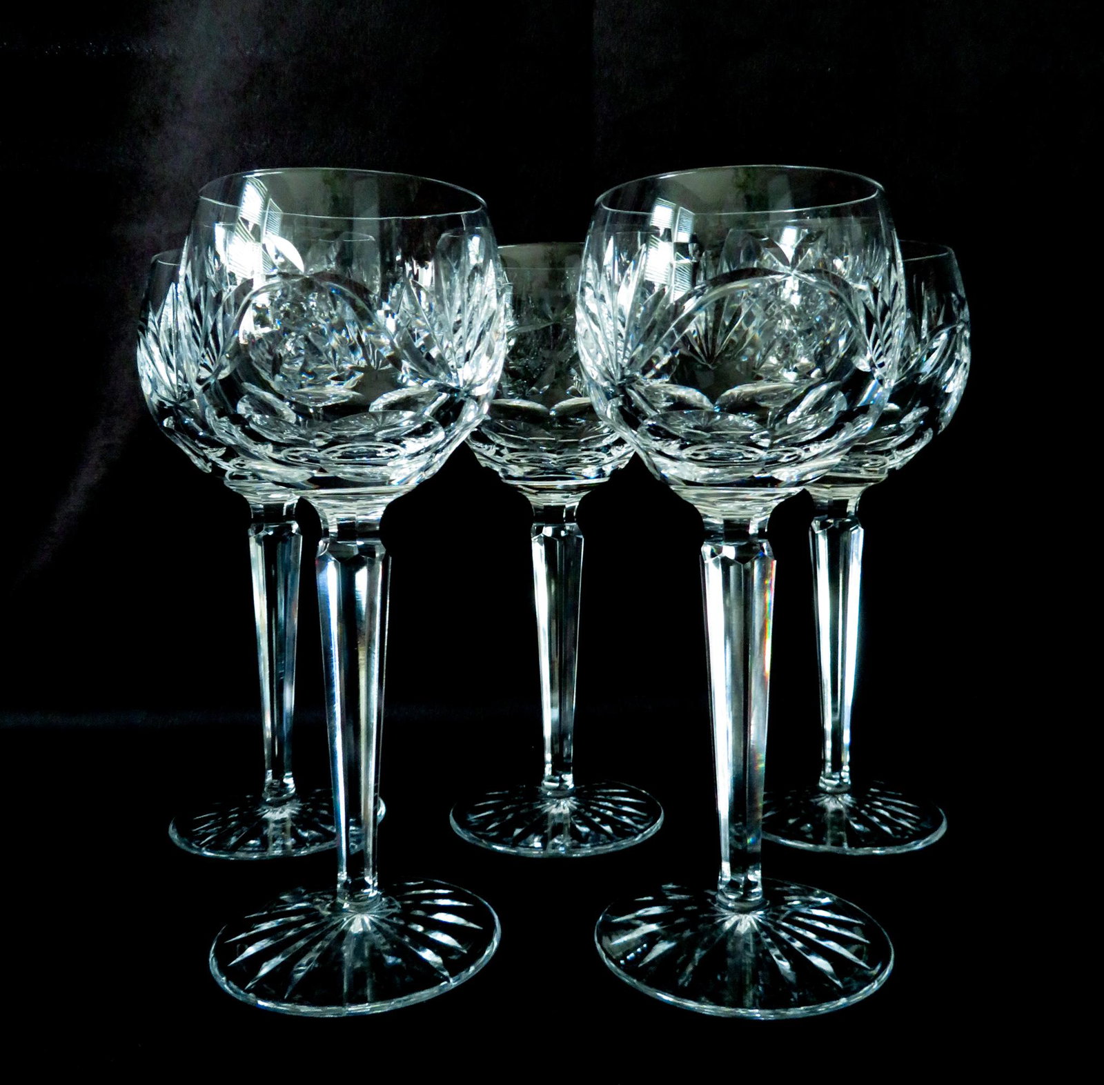 (5) Waterford Irish Crystal "Ashling" Wine Hock Glasses: Manufacturer: Waterford Crystal Pattern: Ashling Pattern Status: Discontinued/Retired Location of Manufacture: Ireland Period of Manufacture: c.1980 Dimensions (each): 7 1/2"(h) Weight of Lot: 3 lbs. 